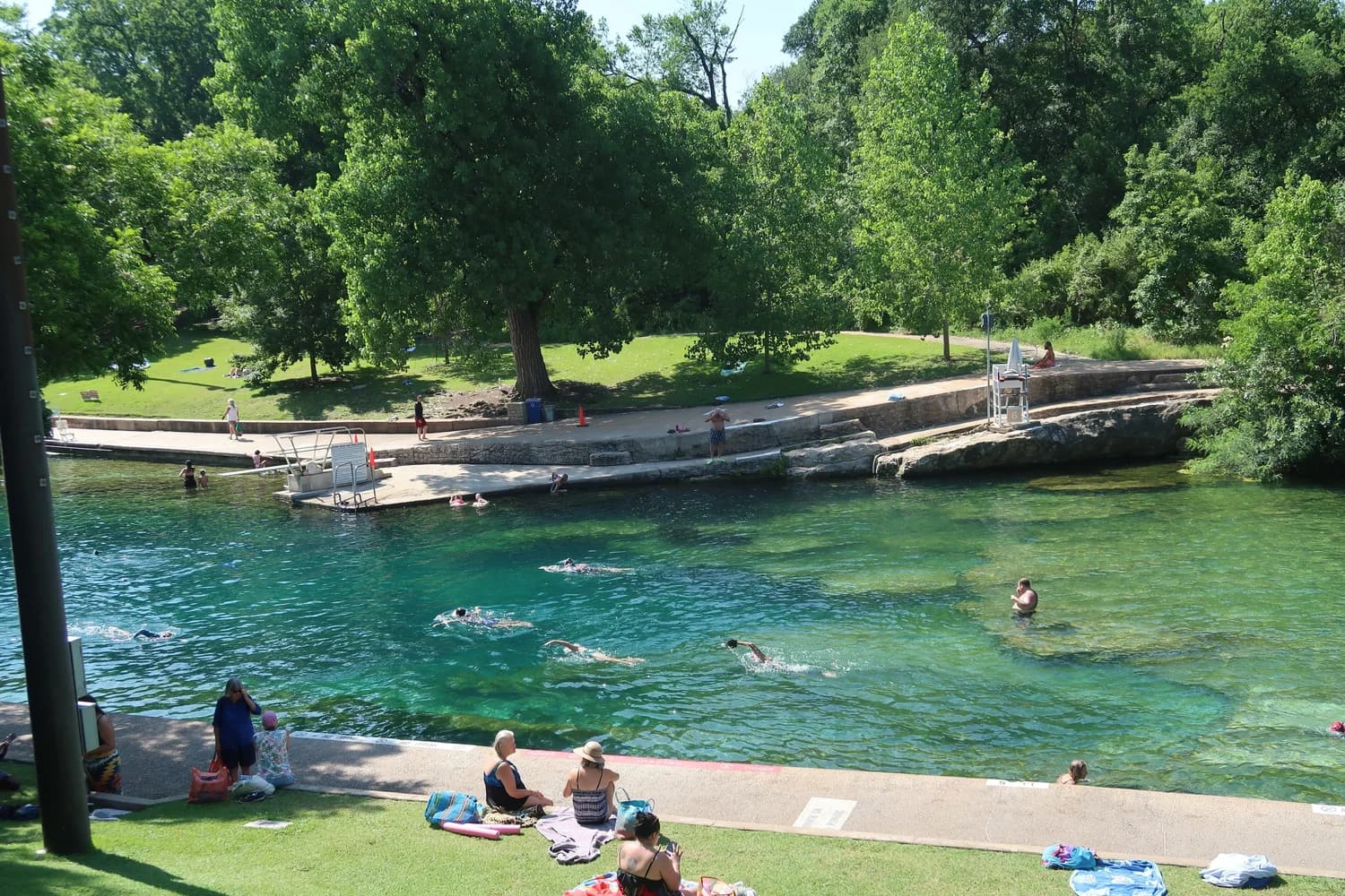 Lifeguard watching swimmers in the spring-fed waters of Barton Springs Pool