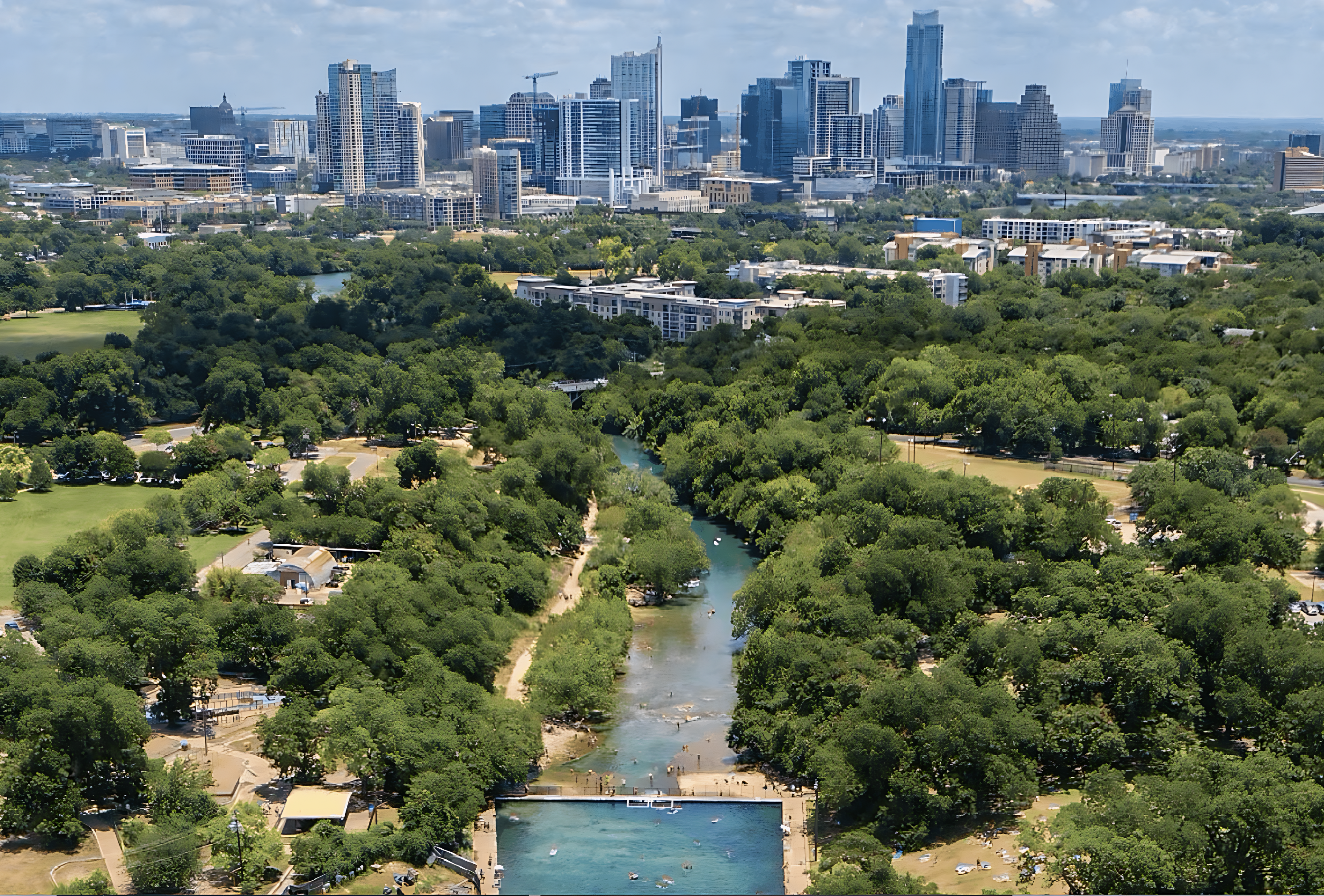 Aerial view of Barton Springs in Zilker Park